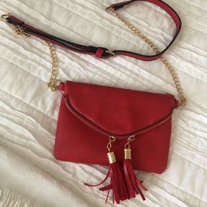 Red faux leather crossbody bag